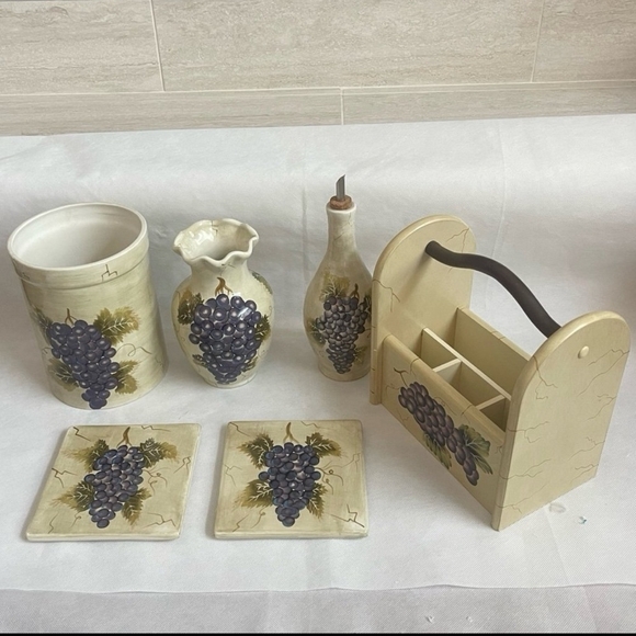 Utensils Holder Cabernet Tabletops Unlimited Hand Painted Ceramic Bottle Cooler - Picture 7 of 8